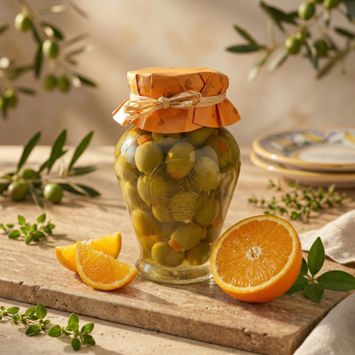 Oliwki Manzanilla z Kawałkami Pomarańczy 580g