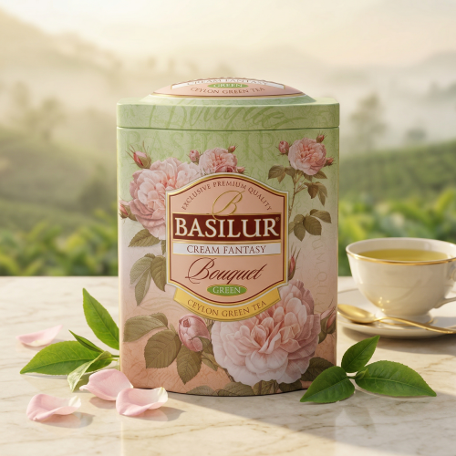 Basilur Cream Fantasy - Zielona Herbata Cejlońska z Truskawką i Śmietanką 100g (Puszka)