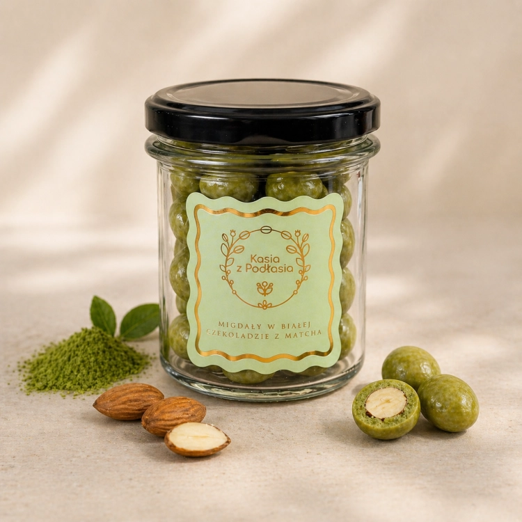 Kasia z Podlasia - Migdały w białej czekoladzie z matcha 200 g
